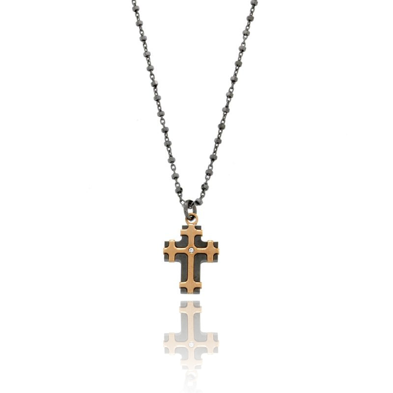 Croce Noctis – Collana in Argento 925 con Croce Bicolore Rutenio e Ramato