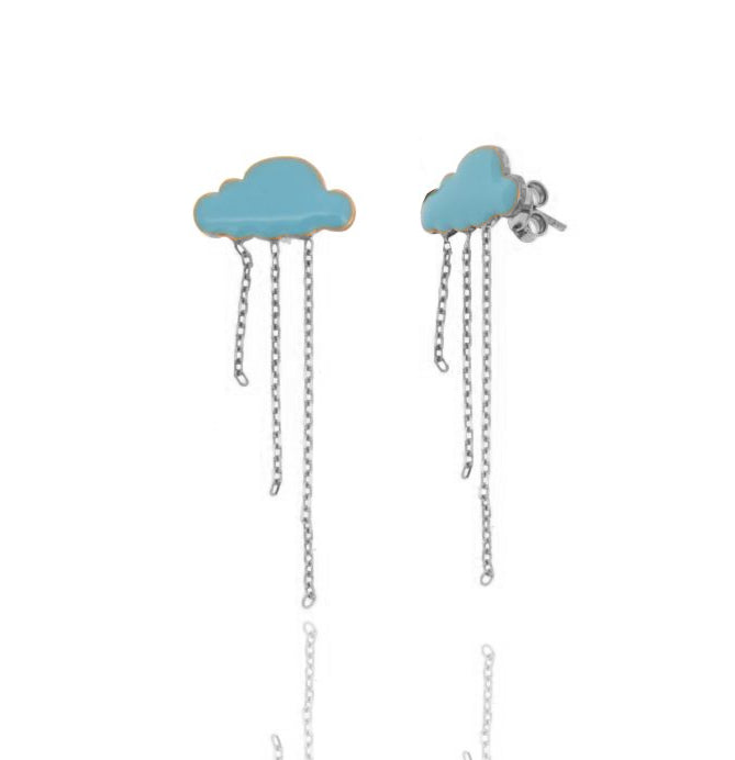 Cloud Drop – Orecchini Nuvola con Catenine in Argento 925
