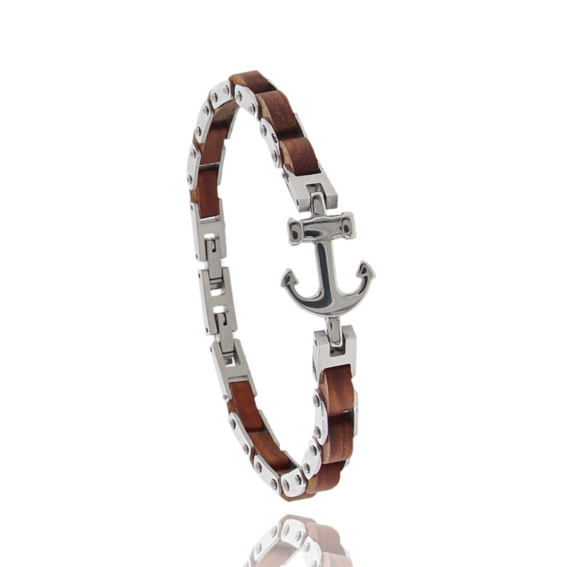 Bracciale “Nautilus” – Ancora in Acciaio e Legno Naturale