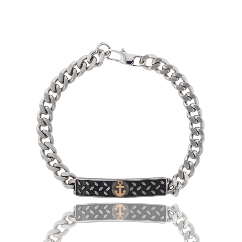 Bracciale Grumetta con Targa Decorativa in Acciaio