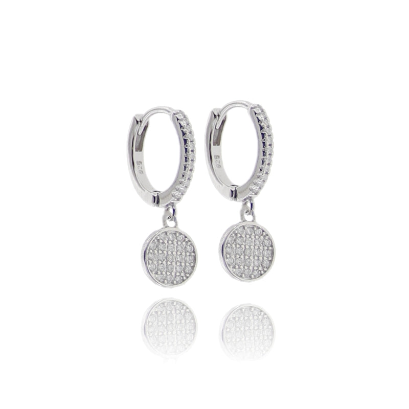 Orecchini “Luna Pavé” – Cerchio con Lenticchia Brillante in Argento 925