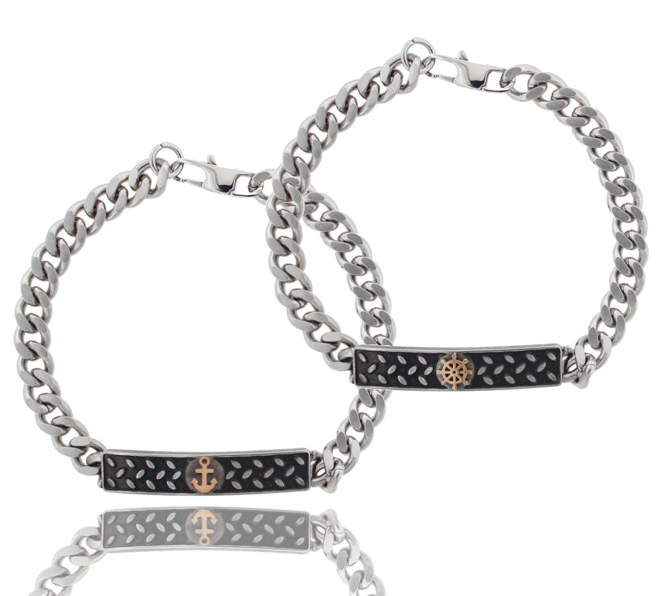 Bracciale Grumetta con Targa Decorativa in Acciaio