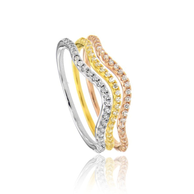 Anello Trinity Wave – Veretta Ondulata Tricolore con Zirconi | Argento 925