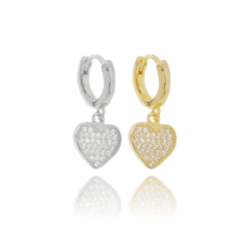 Amoria – Orecchini a Cerchio con Cuore Pavé in Argento