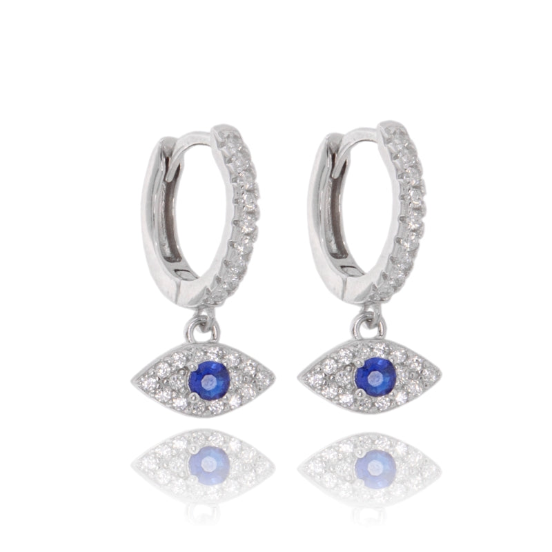 Evil Eye Glow – Orecchini a Cerchio con Occhio Pendente in Argento 925