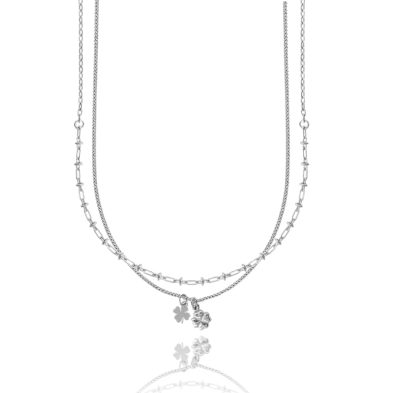 Lucky Layers – Collana Doppia con Quadrifoglio in Argento 925 Rodiato