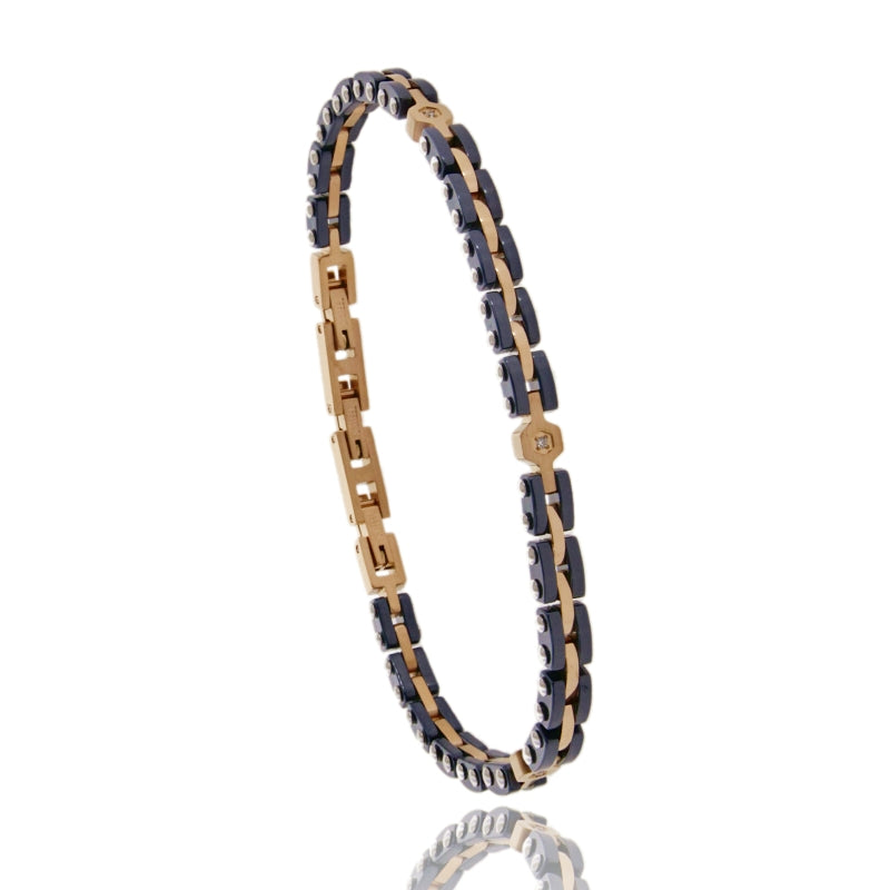 Bracciale Elegance Dual – Acciaio Rosato e Ceramica con Zirconi