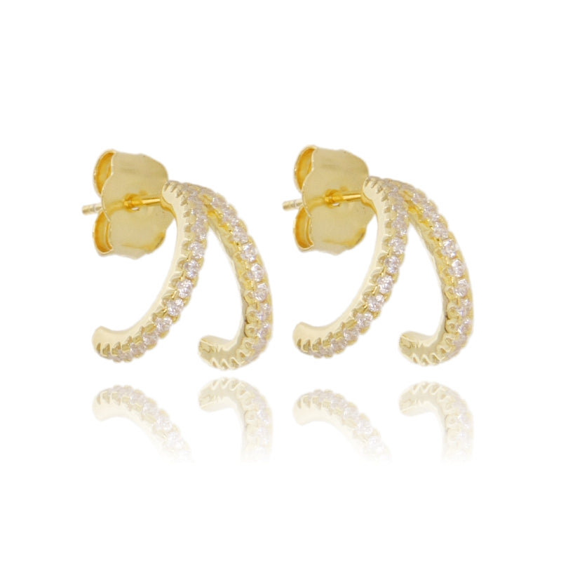 Orecchini “Golden Twist” – Cerchi Doppi con Zirconi in Argento 925 Dorato