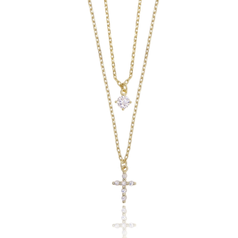 Luce Sacra – Collana Doppia con Croce e Punto Luce in Argento 925 Dorato