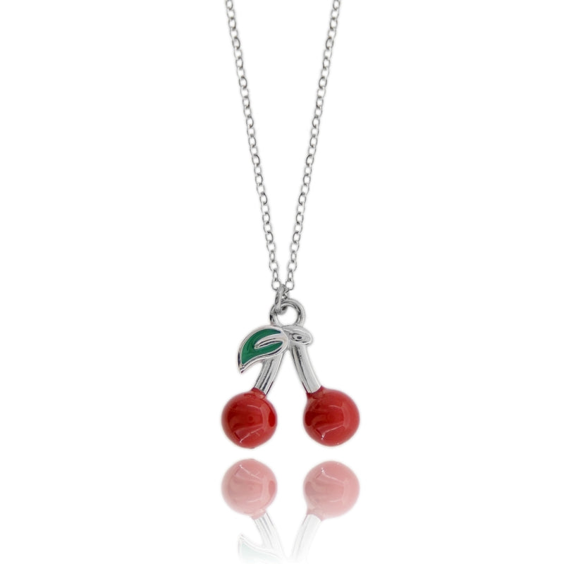 Cherry Love – Collana Ciliegie in Acciaio e Smalto