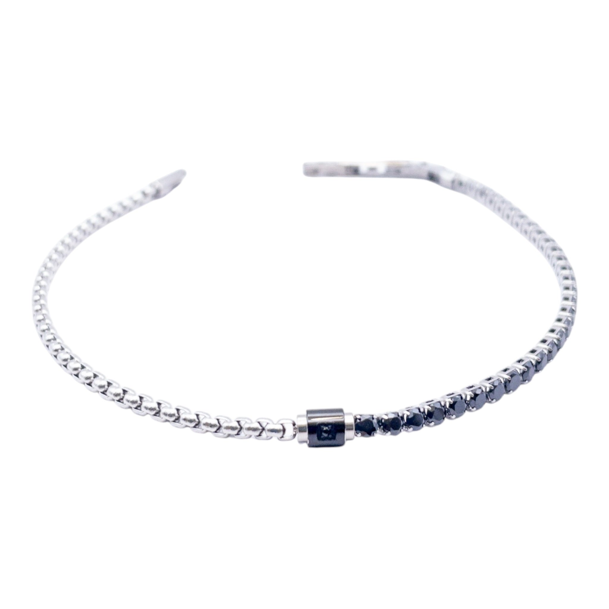 Bracciale Ombra Metallica – Acciaio e Pietre Nere