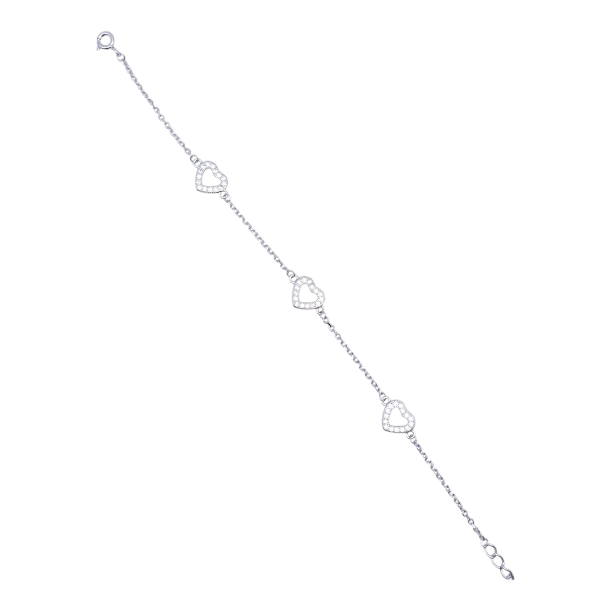 Bracciale Tre Cuori – Argento e Zirconi