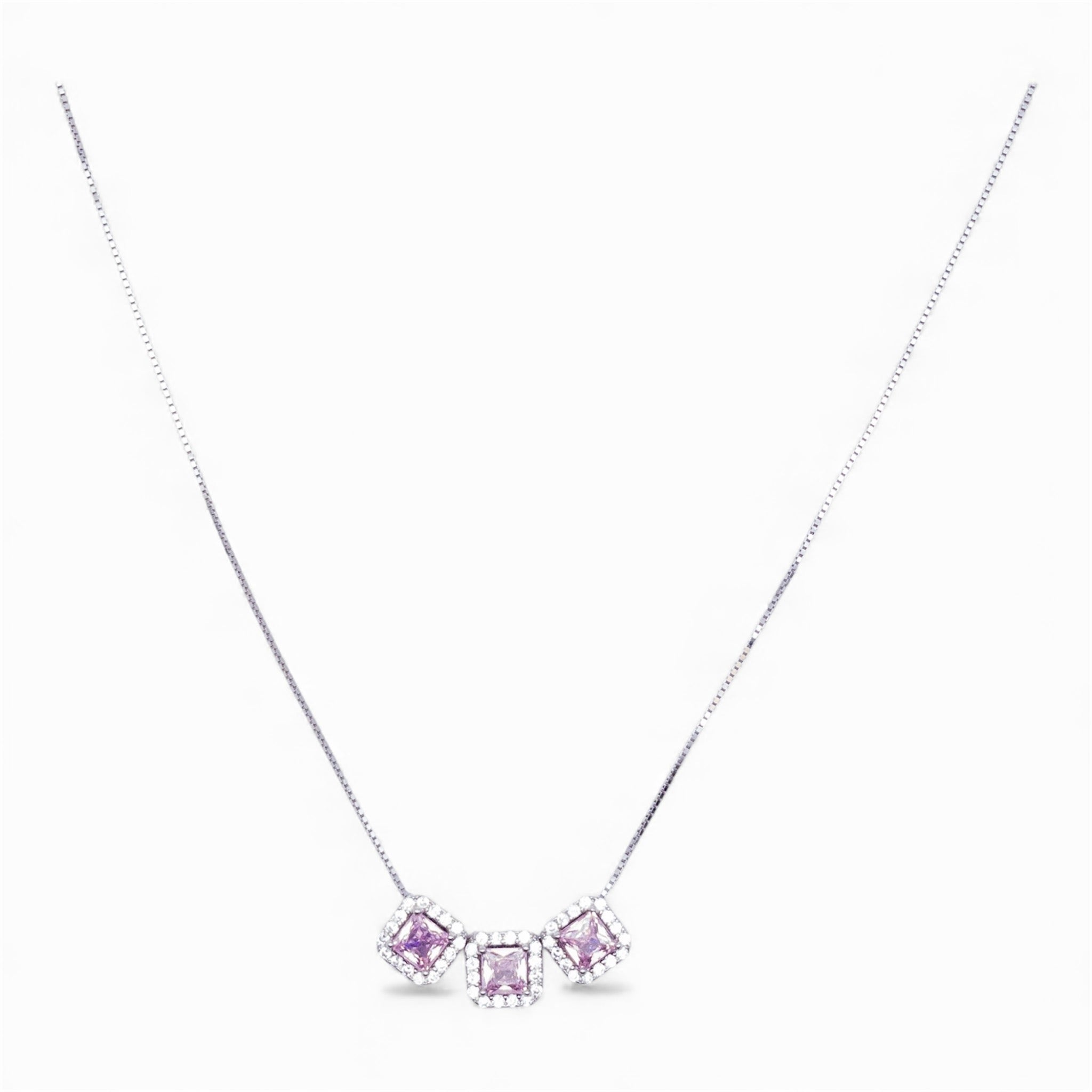 Collana Tre Luci Rosa – Argento e Cristalli