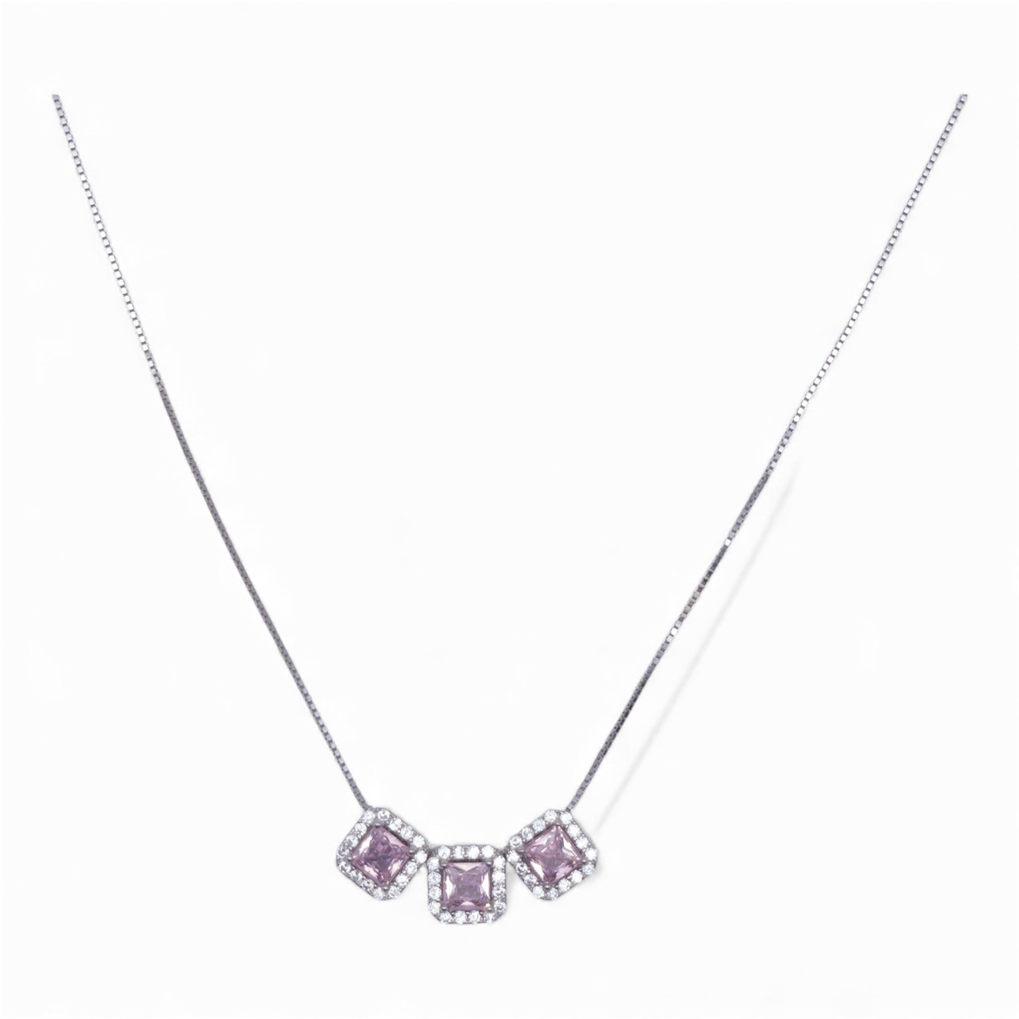 Collana Tre Luci Rosa – Argento e Cristalli