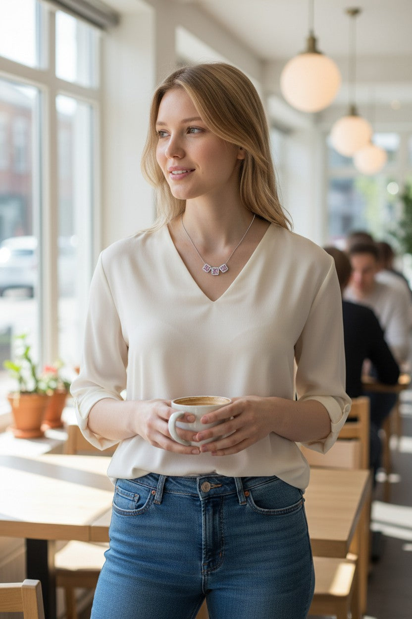 Collana Tre Luci Rosa - Argento 925