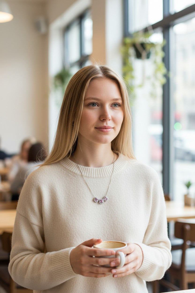 Collana Tre Luci Rosa - Argento 925