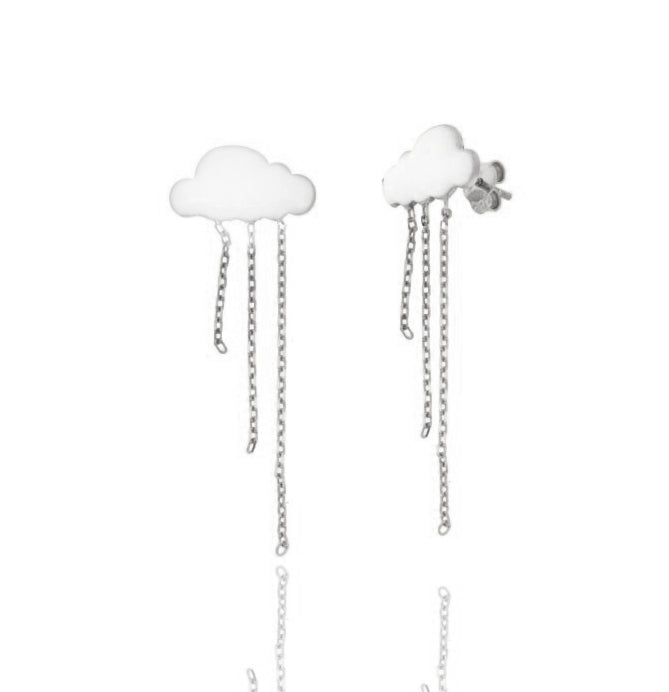 Cloud Drop – Orecchini Nuvola con Catenine in Argento 925