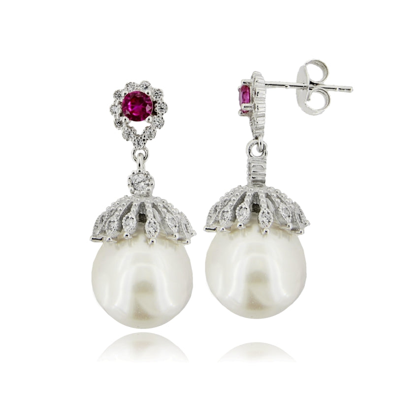 Orecchini “Lunaria Pearl” – Perle Pendenti con Zirconi in Argento 925