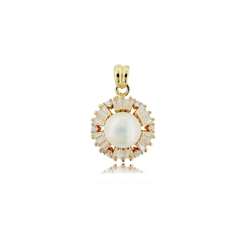 Aura di Perla – Ciondolo con Perla Centrale e Baguette di Zirconi in Argento 925