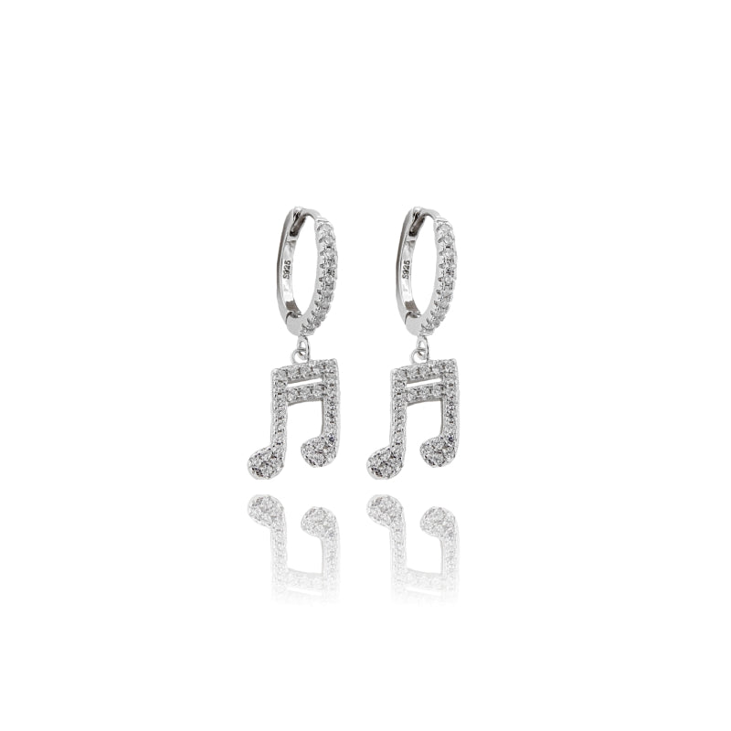 Orecchini “Rhythm” – Cerchi con Note Musicali in Argento 925 e Zirconi