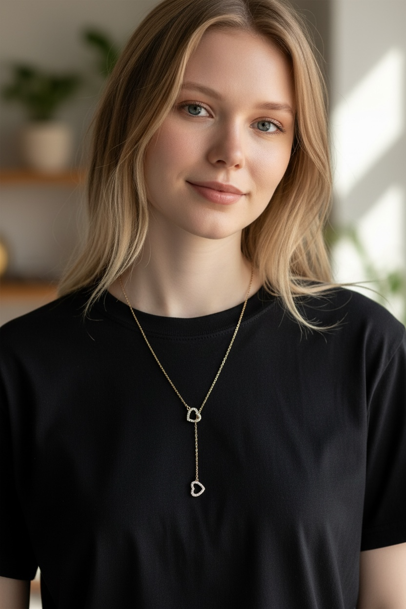 Collana Saliscendi Double Hearts - Argento 925