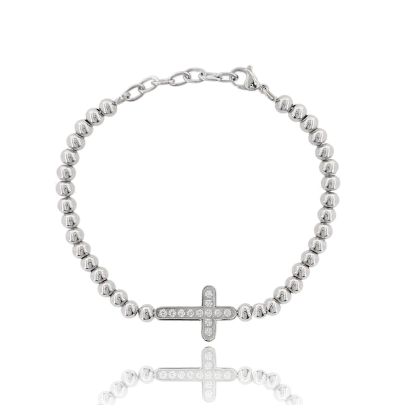 Bracciale Lux Cross in Acciaio con Sfere e Croce Zirconata