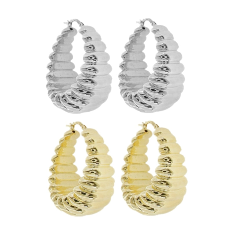 Orecchini Aura Righe – Cerchi Bombati in Argento 925