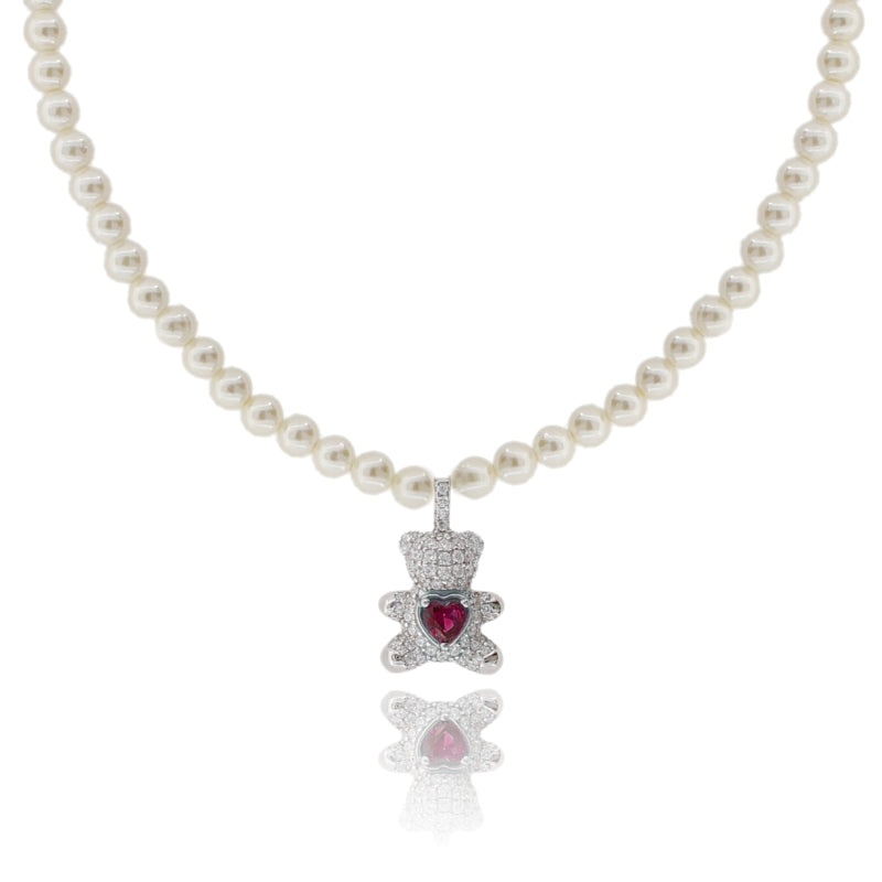 Collana “Teddy Heart Pearl” – Perle 4 mm e Orsetto in Argento 925
