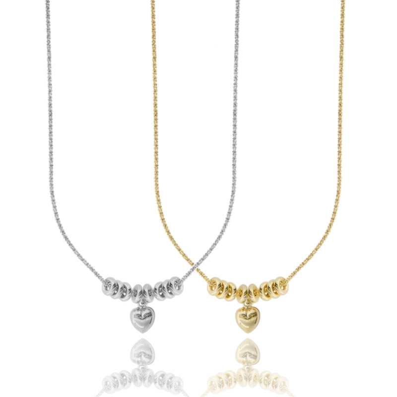 Cuore Orbitale – Collana con Rondelle e Cuore Pendente in Argento 925