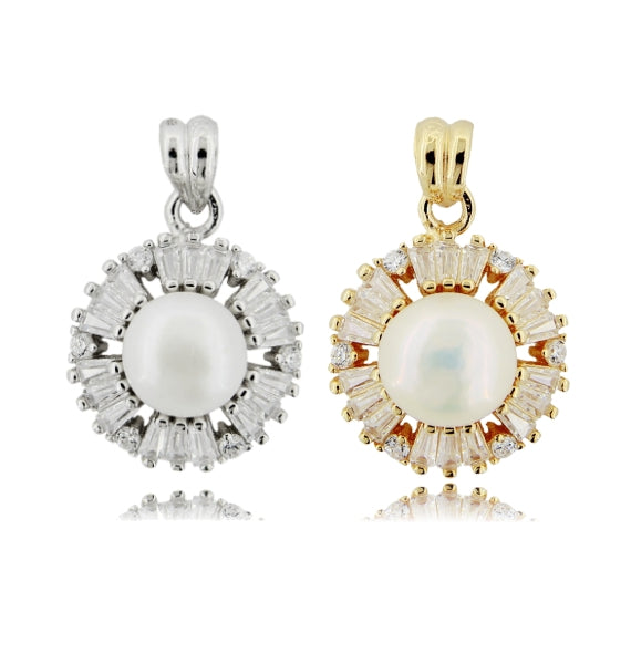 Aura di Perla – Ciondolo con Perla Centrale e Baguette di Zirconi in Argento 925