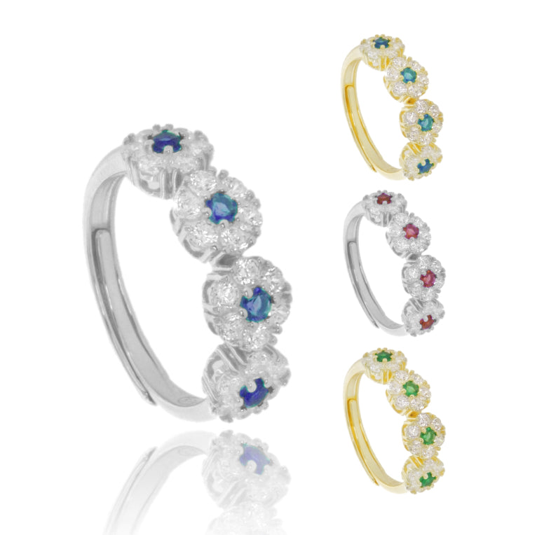 Anello Bloom Aura – Fiori Luminosi in Argento 925 con Zirconi