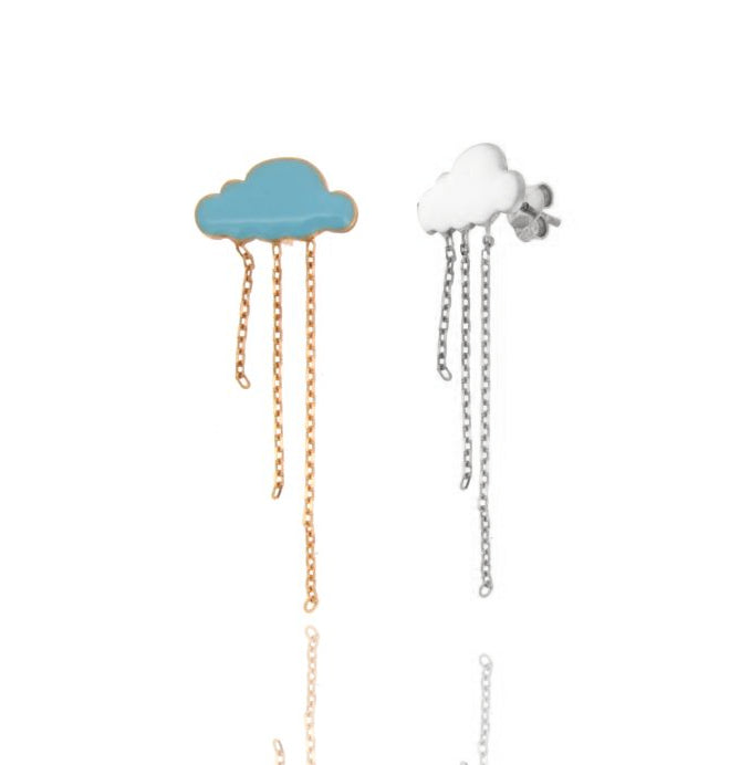 Cloud Drop – Orecchini Nuvola con Catenine in Argento 925