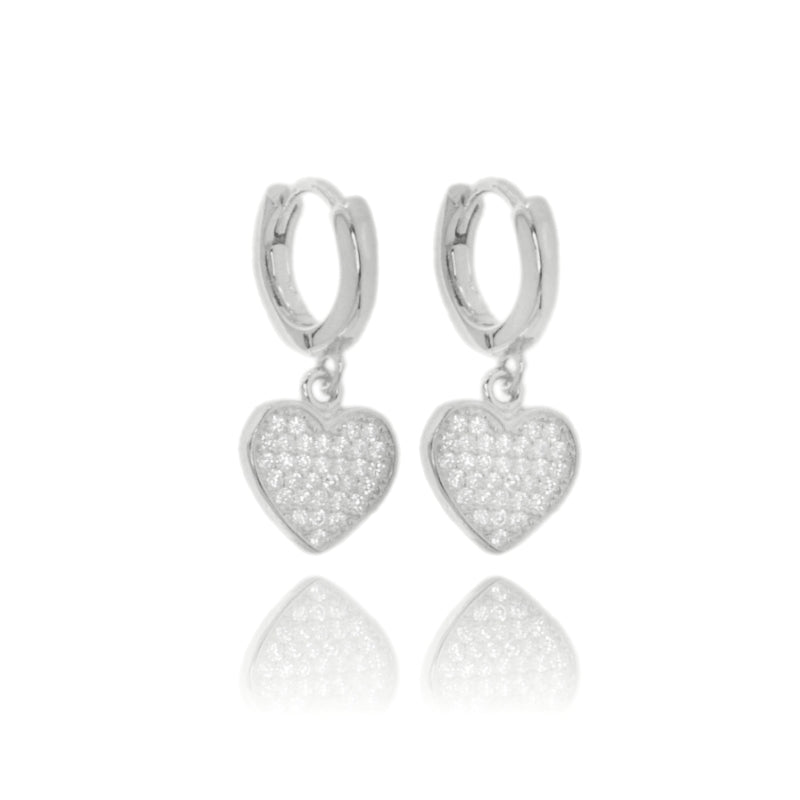 Amoria – Orecchini a Cerchio con Cuore Pavé in Argento