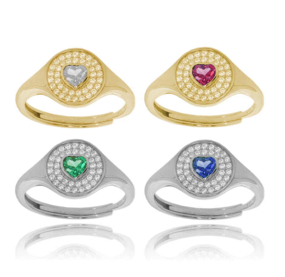 Anuma “Sacred Heart” Ring in Argento 925 con Zirconi – Misura Regolabile