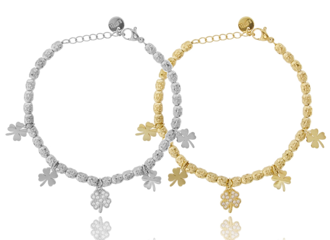 Bracciale Lucky Bloom – Quadrifogli & Zirconi in Acciaio