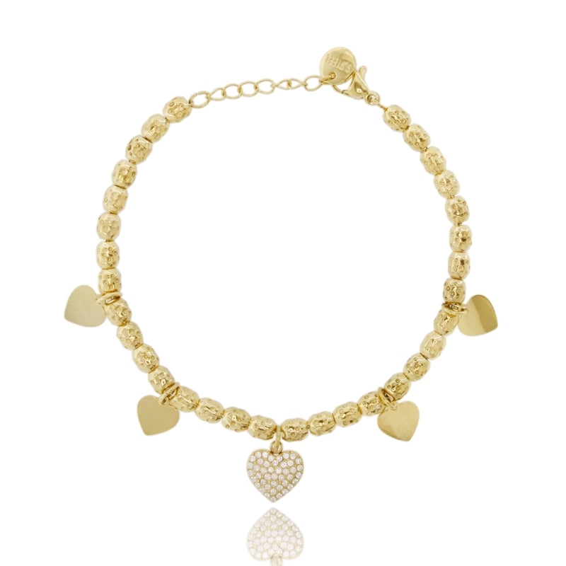 Golden Amore – Bracciale con Cuori Pendenti e Zirconi