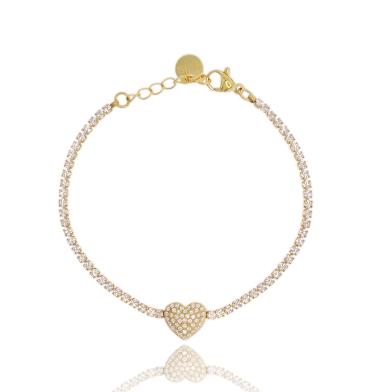 Bracciale Tennis “Cuore Iconico” – Acciaio Dorato con Zirconi