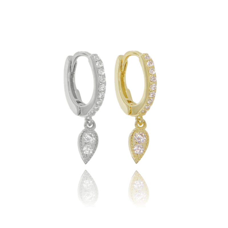 Lùmina Drop – Orecchini a Cerchio con Goccia in Argento e Zirconi