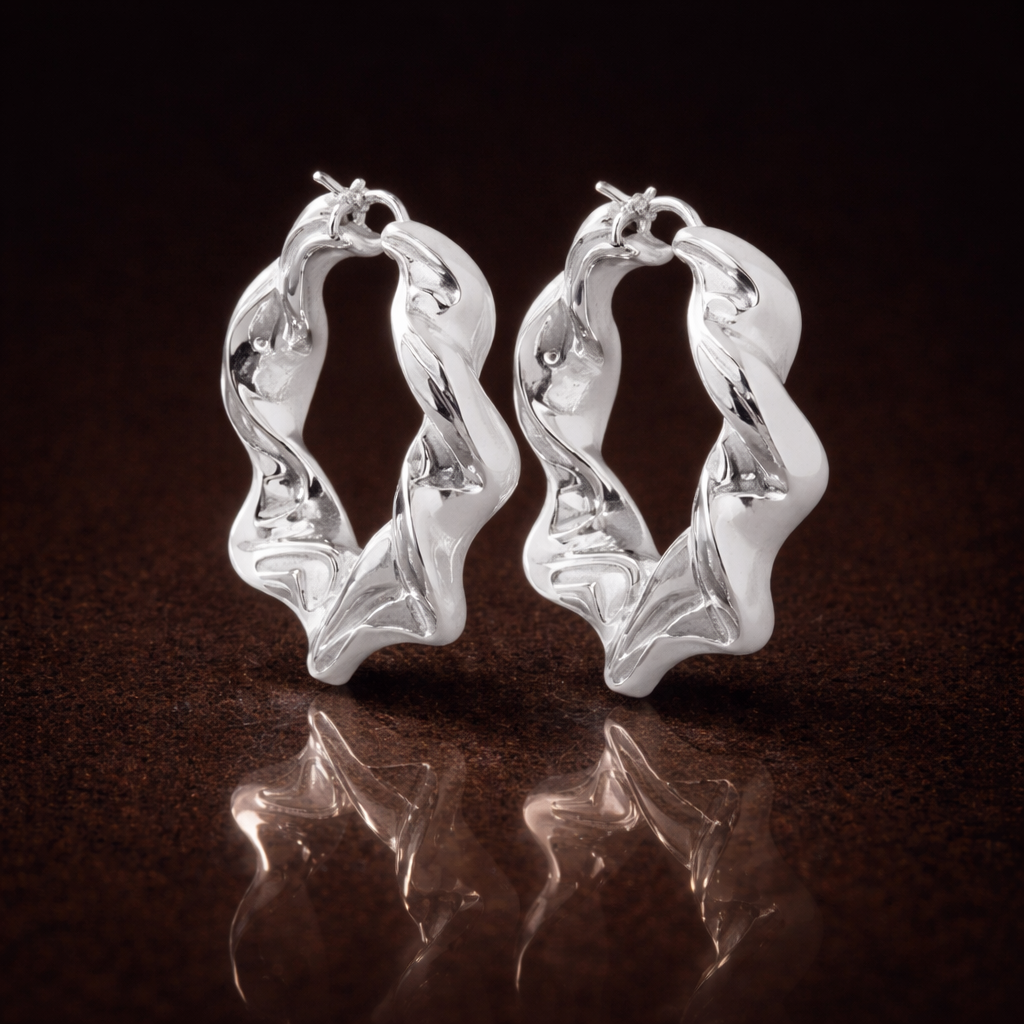 Orecchini Cerchio Scultorei Torchon “Vòrtex” – Argento 925