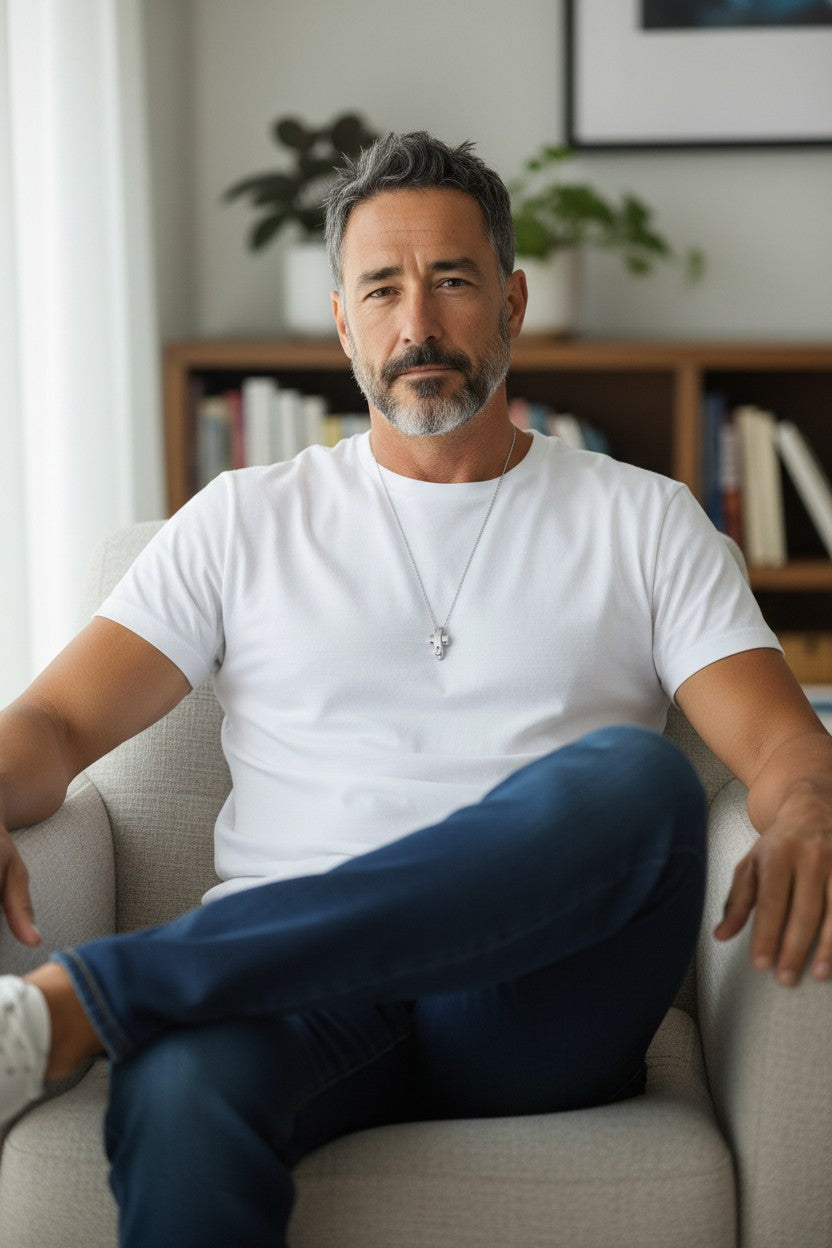 Collana Croce Orbitale in Acciaio – Design Moderno Uomo